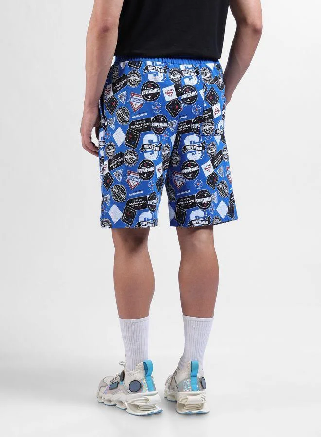 ذا انديان كراج كو Men Oversized Fit Superman Printed Side Pocket Mid-Rise Shorts